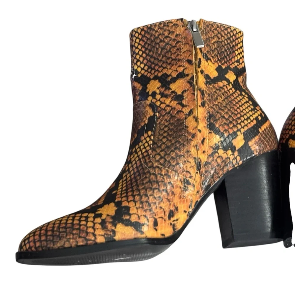 Bikercore Orange & Black Faux Snakeskin Ankle Boots by Steve Madden | Size 8.5